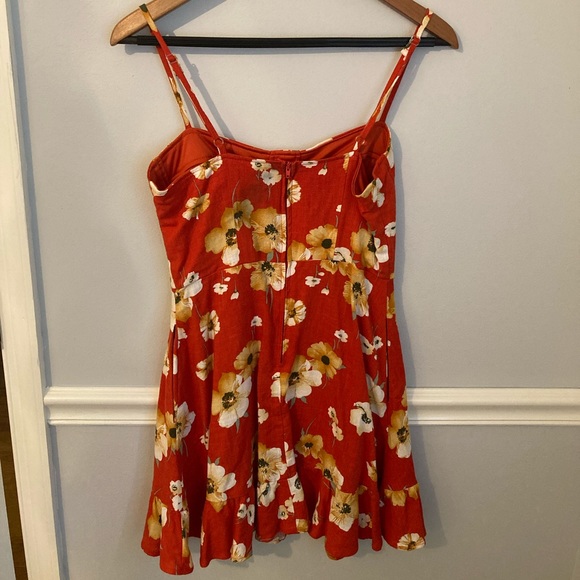 Red Floral Linen Mini Dress - Picture 8 of 14